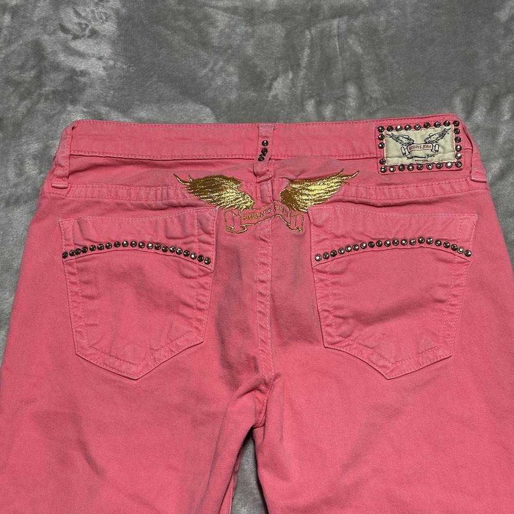 Y2K Robins Marilyn Low Rise Jeans Womens 29 Pink Embroidered Bejeweled Bimbocore - Picture 6 of 14
